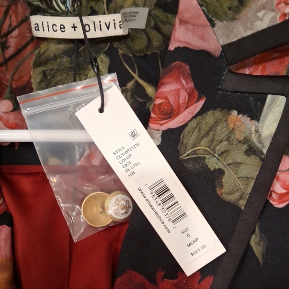 Alice + Olivia Breann Black Floral Slim-fit Blazor - Pink And Red - Size 6 - NWT - Picture 10 of 12